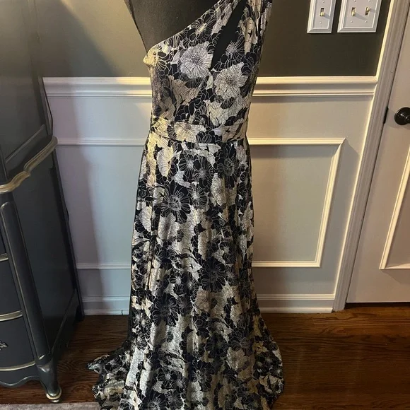 Betsy & Adam | Dresses | Betsy Adam Navy And Metallic Gold Sleeveless  Oneshoulder Gown | Poshmark